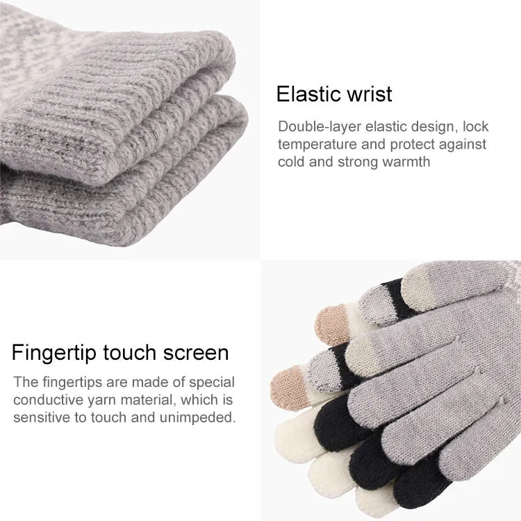 Winter Touch Screen Gloves Women Men Warm Stretch Knit Mittens Imitation Wool Thicken Full Finger Gloves(A-Black)