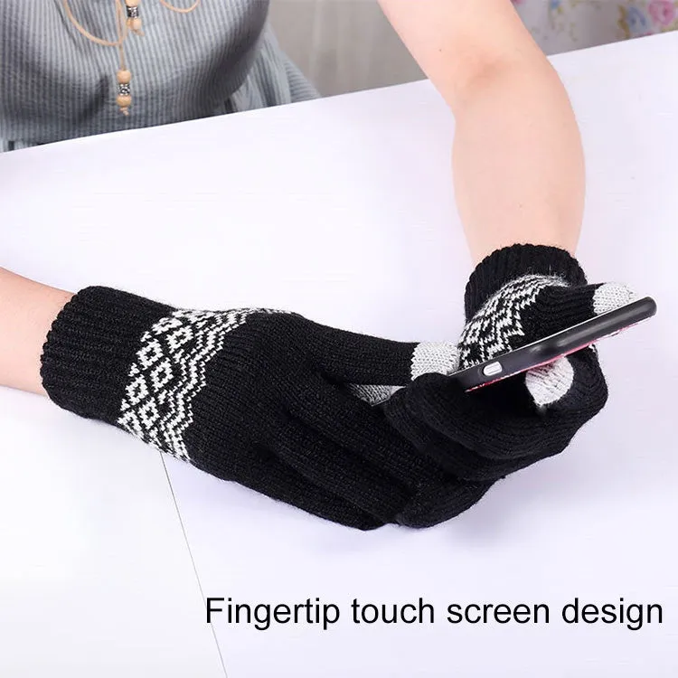 Winter Touch Screen Gloves Women Men Warm Stretch Knit Mittens Imitation Wool Thicken Full Finger Gloves(A-Black)