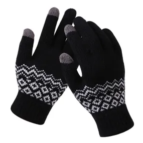 Winter Touch Screen Gloves Women Men Warm Stretch Knit Mittens Imitation Wool Thicken Full Finger Gloves(A-Black)