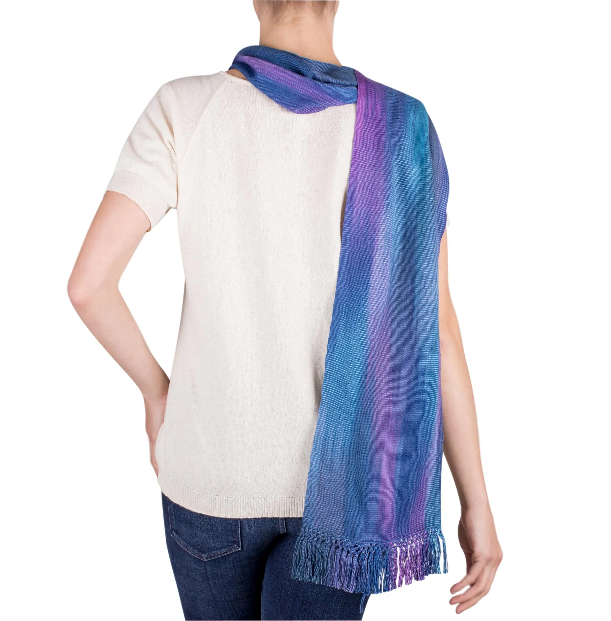 Women's Rayon Handmade Scarf - Solola Sapphire | NOVICA