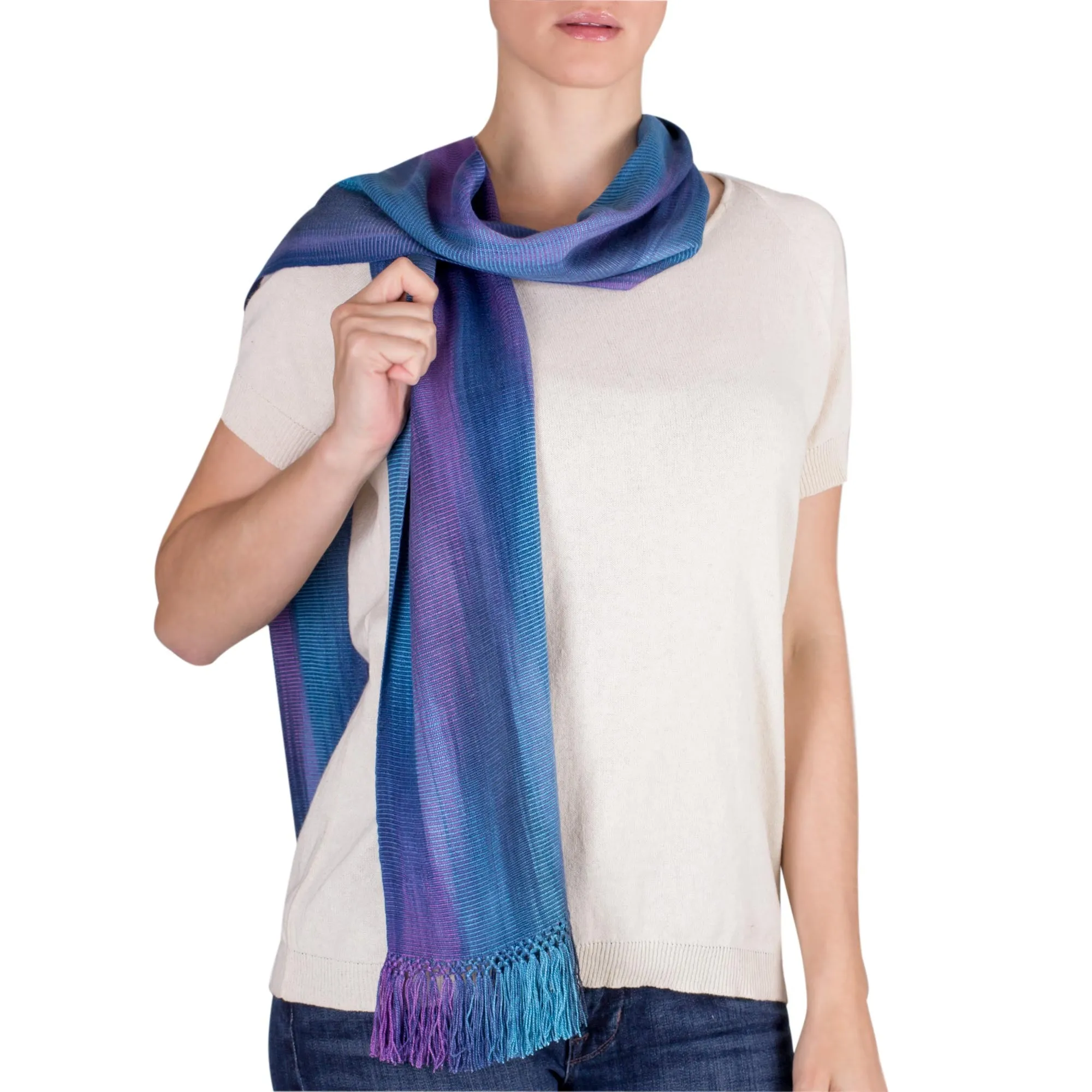 Women's Rayon Handmade Scarf - Solola Sapphire | NOVICA