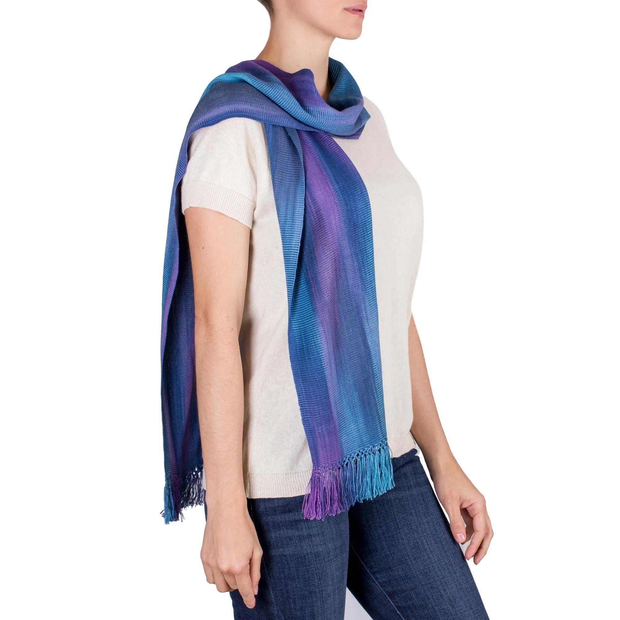 Women's Rayon Handmade Scarf - Solola Sapphire | NOVICA