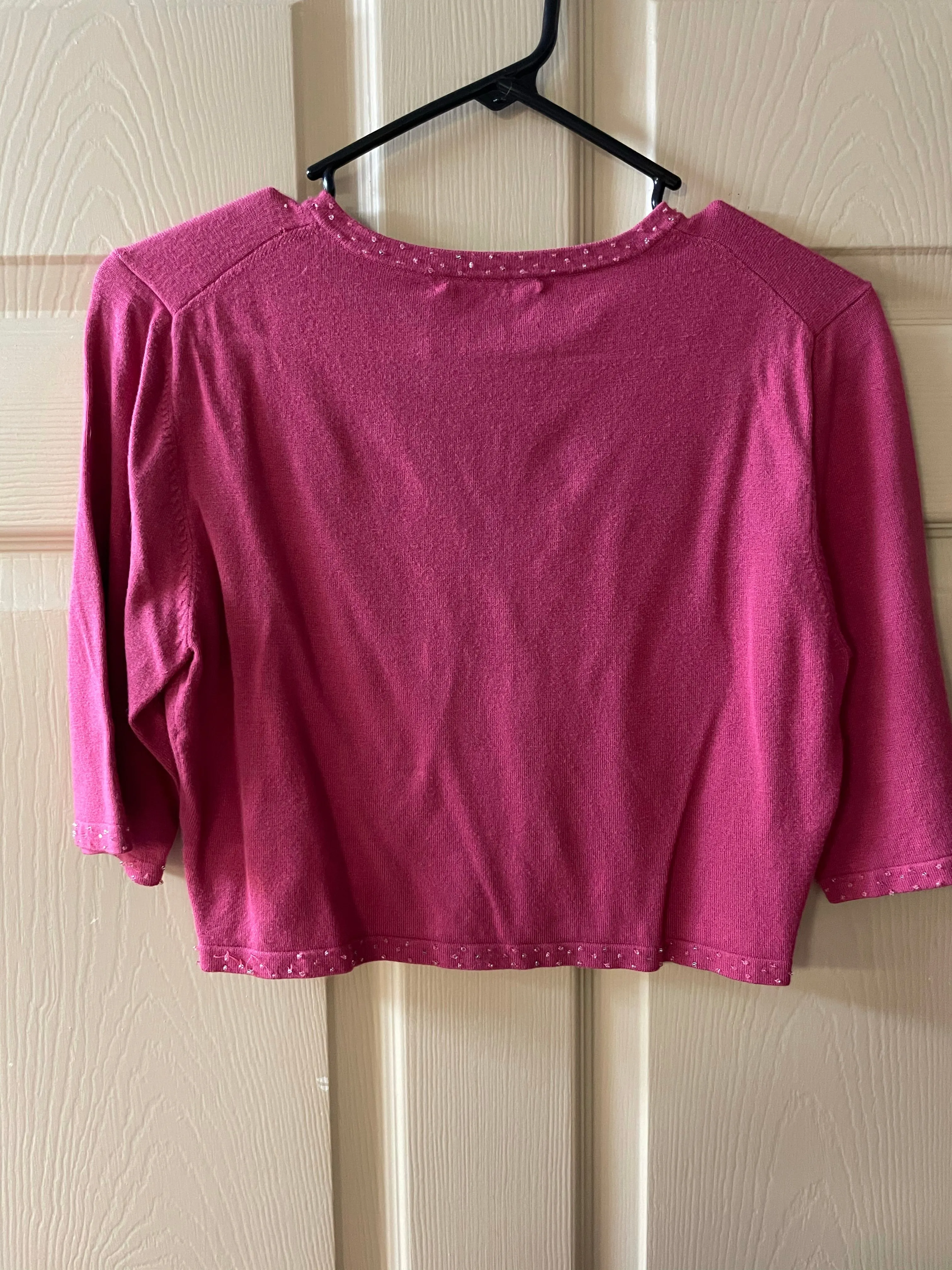 Womens Size 10 WD.NY Pink Bolero Sweater 3/4 Sleeve Clear Beaded