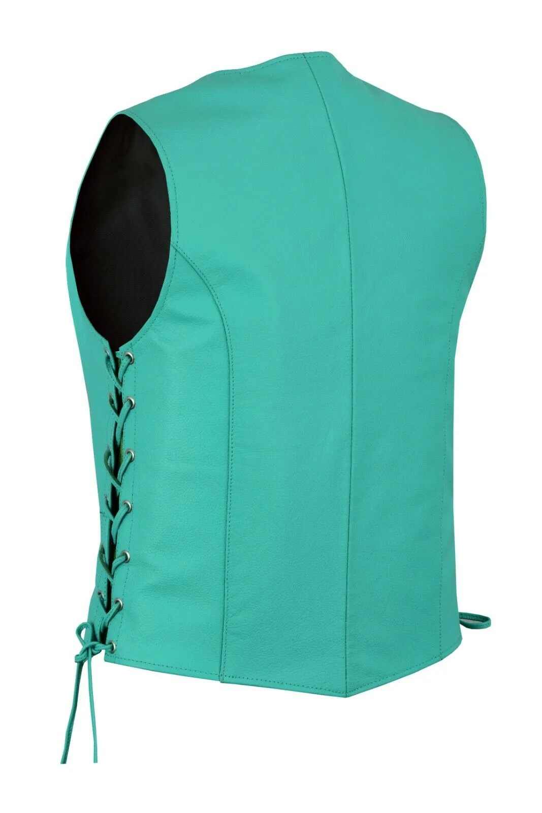 Women's Teal color side laced Leather Vest with Gun pockets for clubs