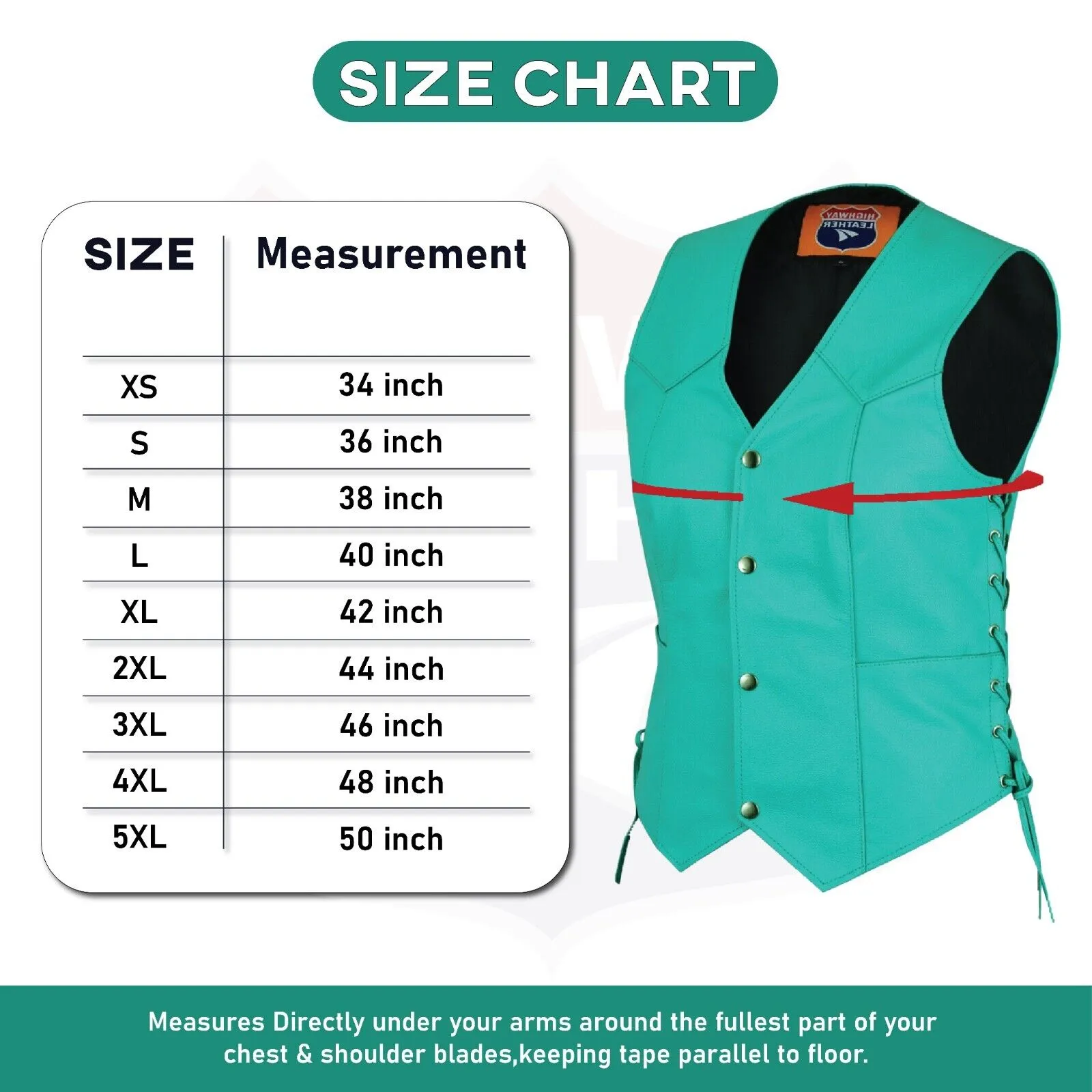 Women's Teal color side laced Leather Vest with Gun pockets for clubs