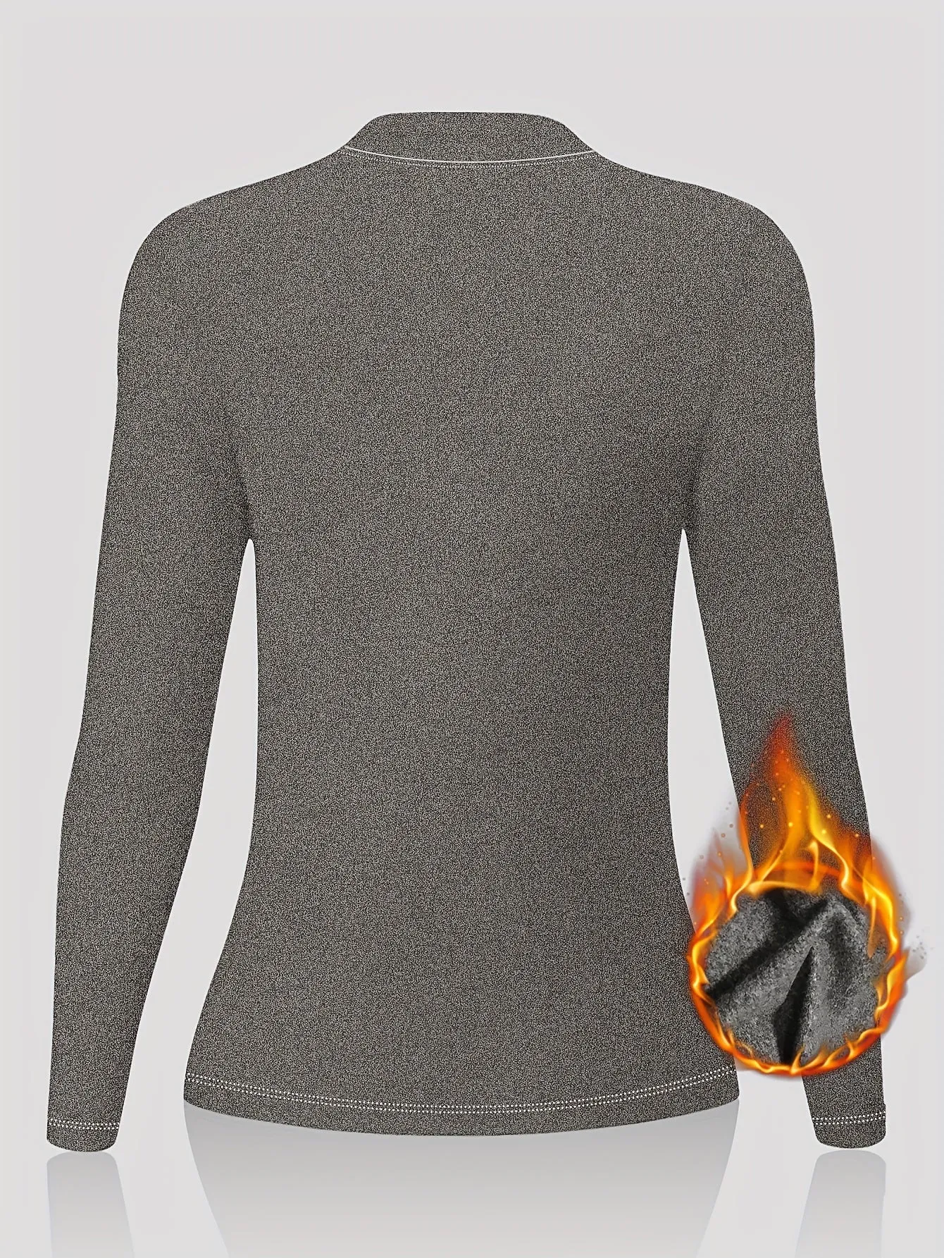 Women's Thermal Underwear - Solid Plush Lined, Long Sleeve, Mock Neck, Slim Fit, for Fall and Winter Seasons