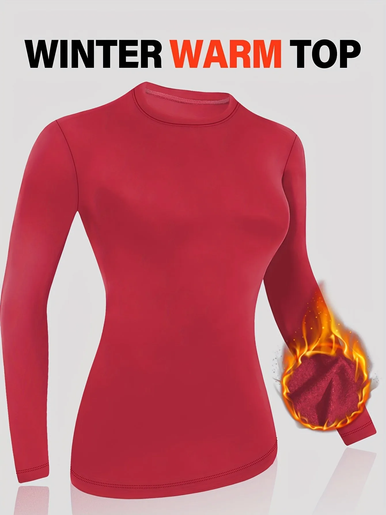 Women's Thermal Underwear - Solid Plush Lined, Long Sleeve, Mock Neck, Slim Fit, for Fall and Winter Seasons