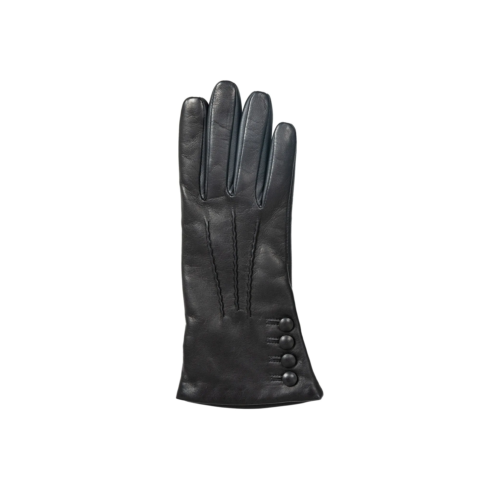 Women’s Touchscreen Three-Point Cashmere-Lined Leather Gloves with Buttons