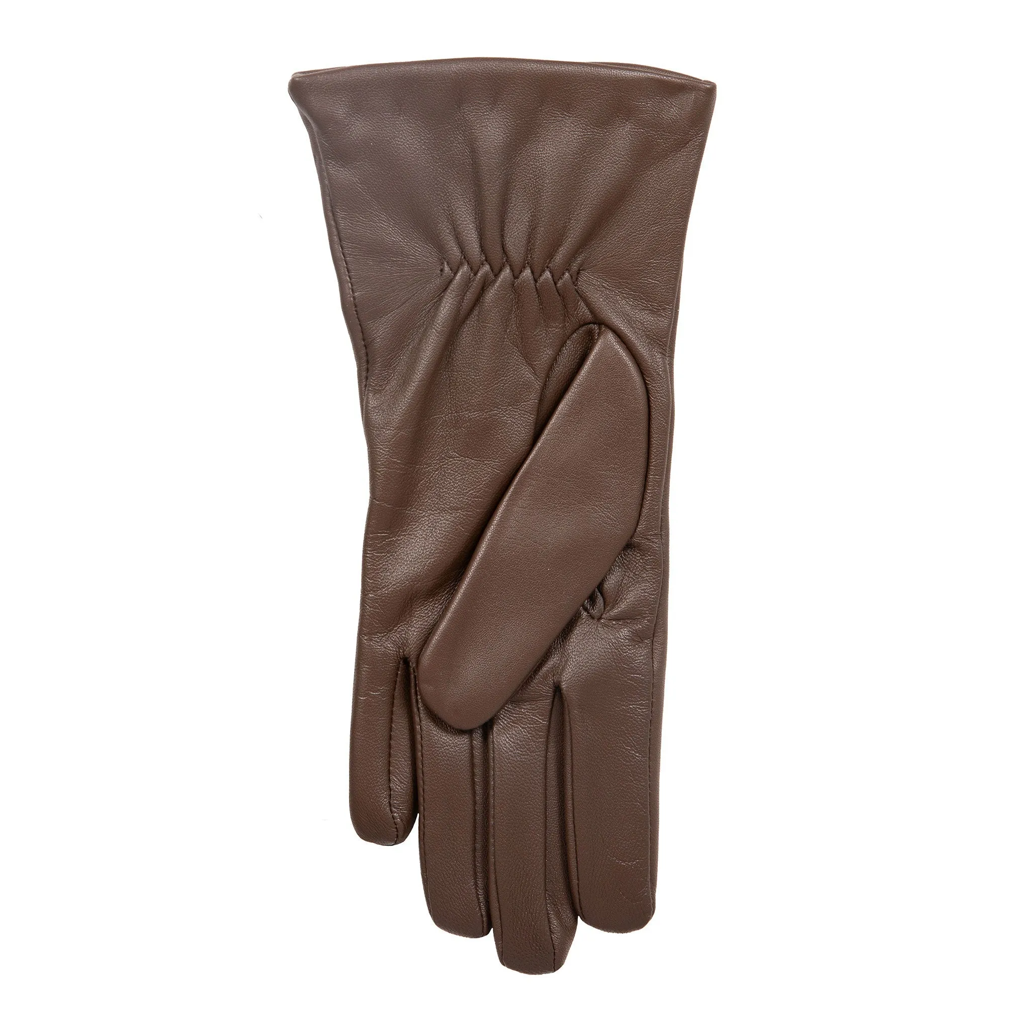 Women’s Touchscreen Three-Point Cashmere-Lined Leather Gloves with Buttons