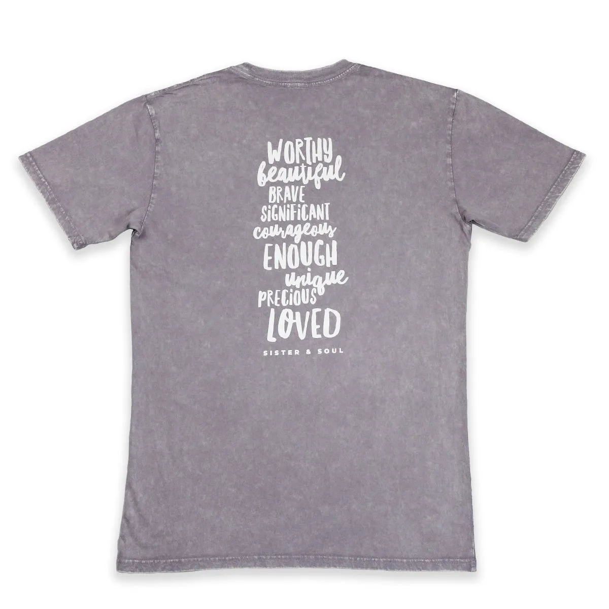 WORTHY BEAUTIFUL BRAVE - Purple Haze Stone Wash Boyfriend Tee - White Print