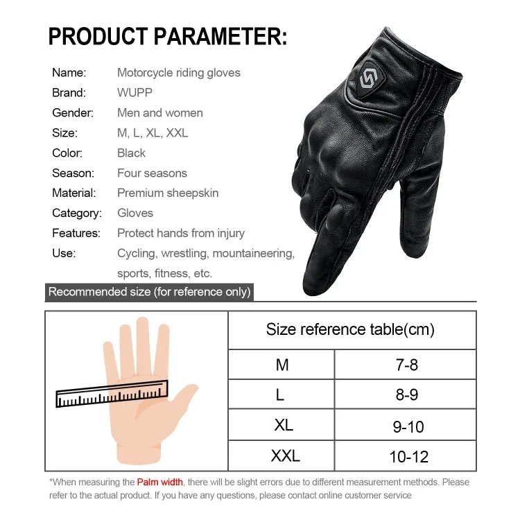 WUPP CS-1047A Motorcycle Racing Cycling Windproof Leather Full Finger Gloves, Size:XL(Black)