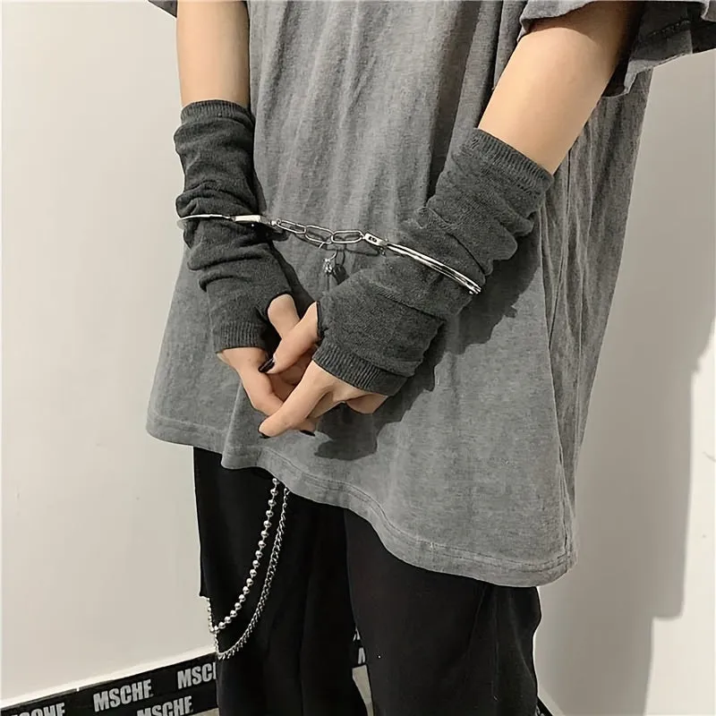 Y2K Striped Fingerless Gloves Unisex Harajuku Gothic Decor