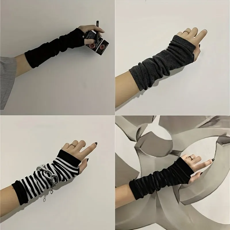 Y2K Striped Fingerless Gloves Unisex Harajuku Gothic Decor